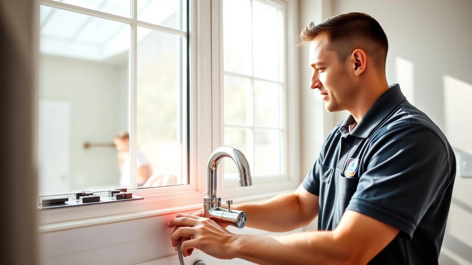 EHS Hydro plumber installing a modern bathroom faucet in a Brookline, MA home